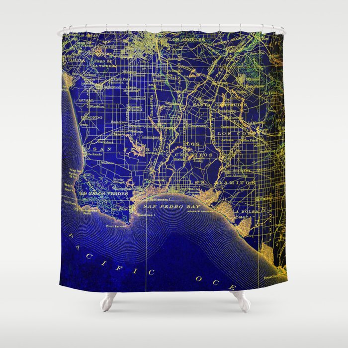 San Pedro Bay Old Map Year 1904, Vintage Background Shower Curtain