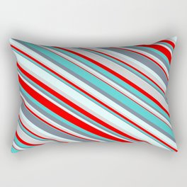 [ Thumbnail: Colorful Light Grey, Red, Turquoise, Slate Gray & Light Cyan Colored Pattern of Stripes Rectangular Pillow ]