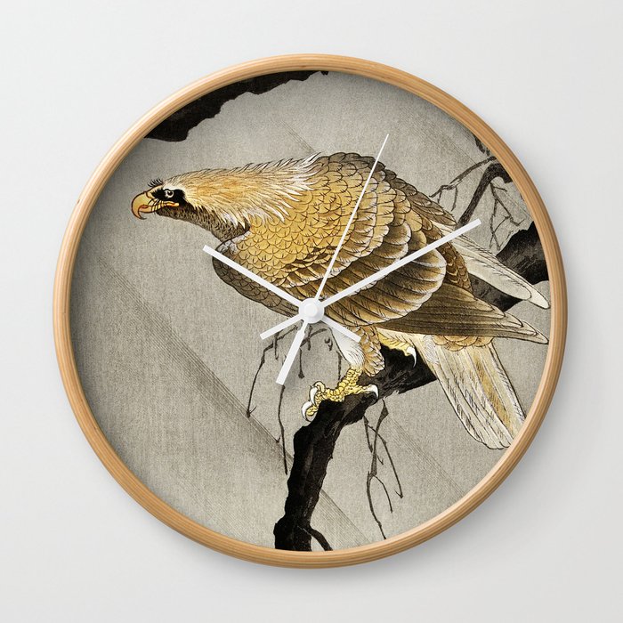Ohara Koson, Golden Eagle Sitting On The Tree - Vintage Japanese Woodblock Print Wall Clock