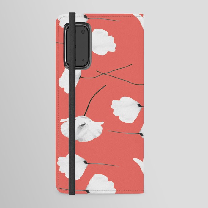 Poppies pattern on living coral Android Wallet Case