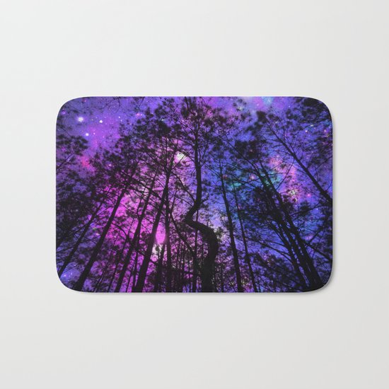 Black Trees Purple Fuchsia Blue space Bath Mat