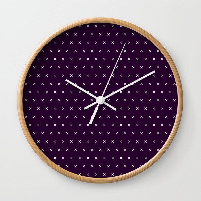 Dark purple and White cross sign pattern Wall Clock