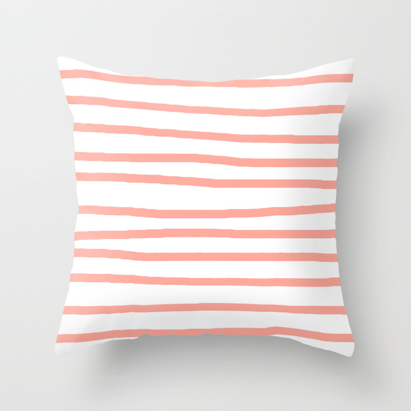 Simply Drawn Stripes Salmon Pink On White Throw Pillow By