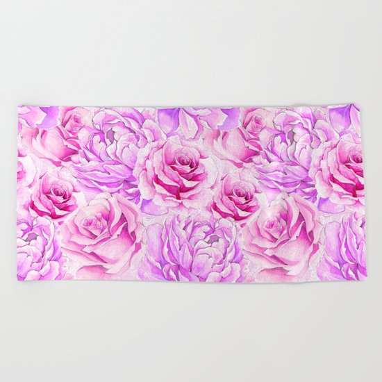 Watercolor Roses Beach Towel