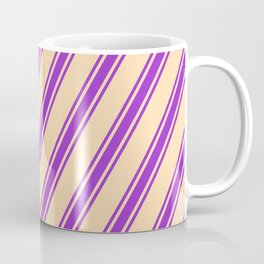 [ Thumbnail: Tan and Dark Orchid Colored Lines/Stripes Pattern Coffee Mug ]
