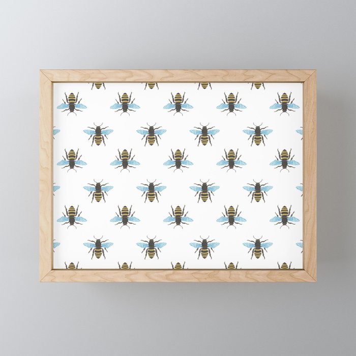 Watercolour Bee Pattern Framed Mini Art Print