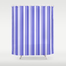 [ Thumbnail: Lavender & Blue Colored Pattern of Stripes Shower Curtain ]