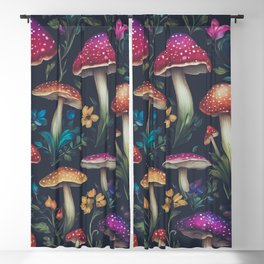 Vintage Colorful Mushroom Background Blackout Curtain