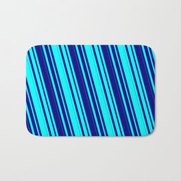 [ Thumbnail: Cyan & Blue Colored Lined Pattern Bath Mat ]