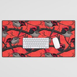 Fairy wrens on red Desk Mat