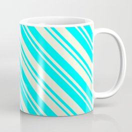 [ Thumbnail: Beige & Cyan Colored Pattern of Stripes Coffee Mug ]