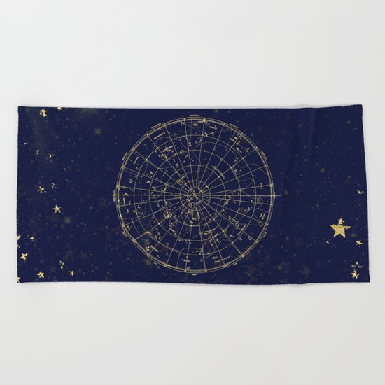 Metallic Gold Vintage Star Map 2 Beach Towel