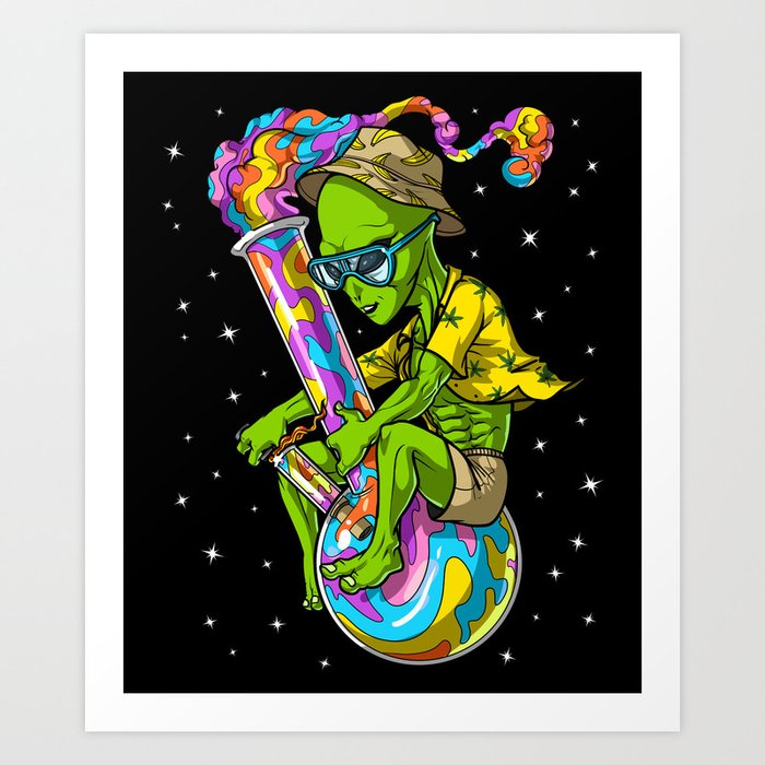 Alien Stoner Riding Bong Art Print