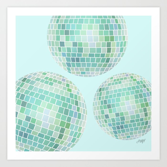 Disco Balls Illustration (Green Palette) Art Print
