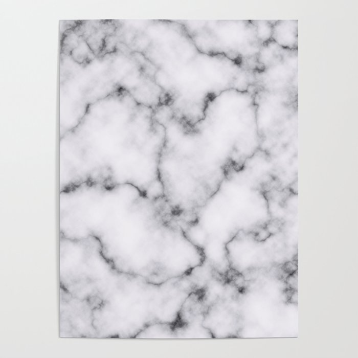 Simple Modern Black White Marble Stone Pattern Poster