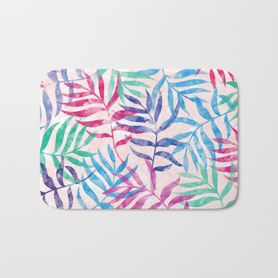 Watercolor Tropical Palm Leaves Bath Mat