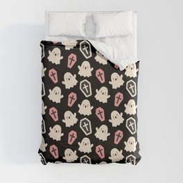Cute Boo Ghost And Coffin Halloween Pattern Duvet Cover