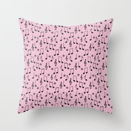 Retro Pink Music Notes Pattern Throw Pillow