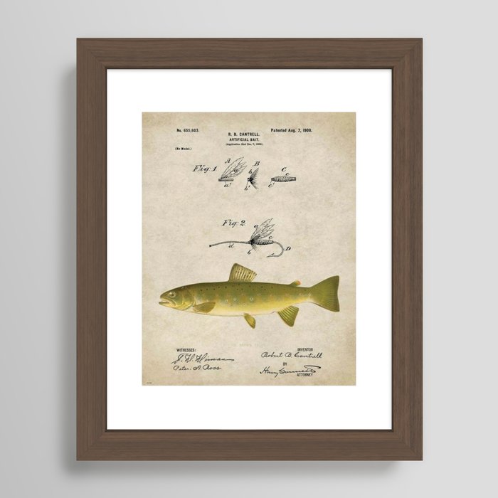 Vintage Brown Trout Fly Fishing Lure Patent Game Fish Identification Chart  Shower Curtain by Atlantic Coast Arts and Paintings