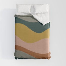 Retro Waves Minimalist Pattern 2 in Rust, Blush Pink, Gray, Navy Blue, and Mustard Gold Duvet Cover
