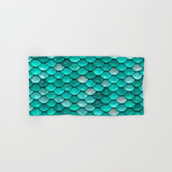 Aqua & mint mermaid glitter scales - Luxury Mermaid Scales Hand & Bath Towel
