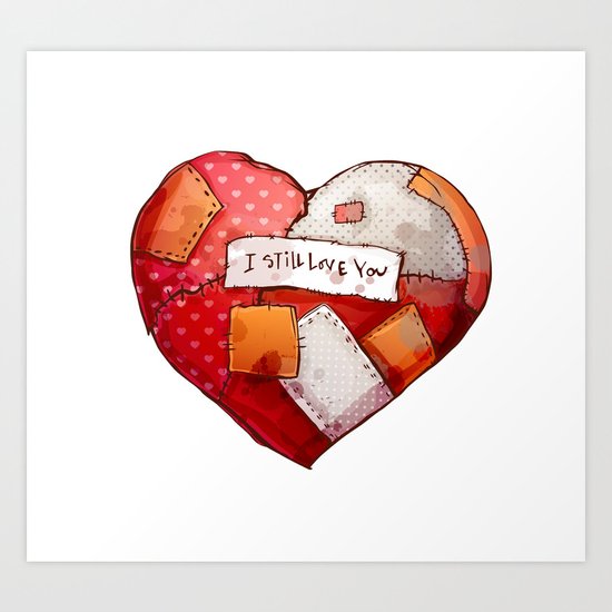 Heart with patches. Valentines day illustration. Art Print