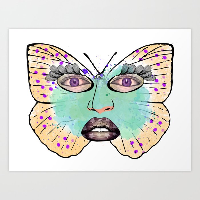 Blue Fairy Butterfly Face  Art Print