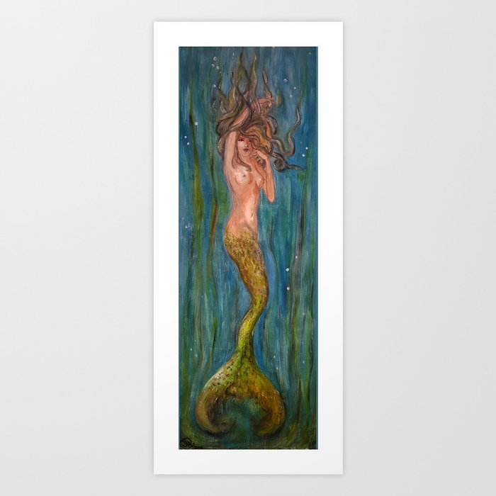 blue mermaid sea nymph ocean siren lady in the lake Art Print