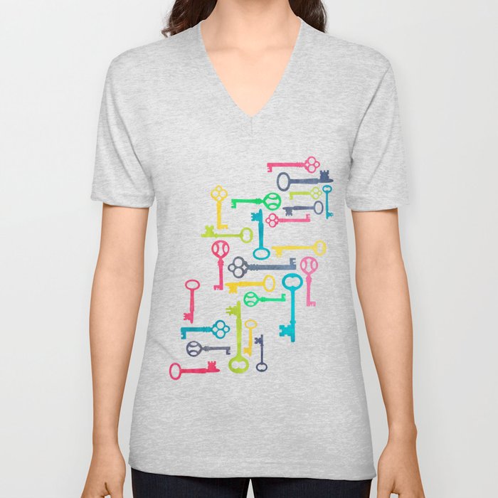 Colorful Vintage Keys V Neck T Shirt