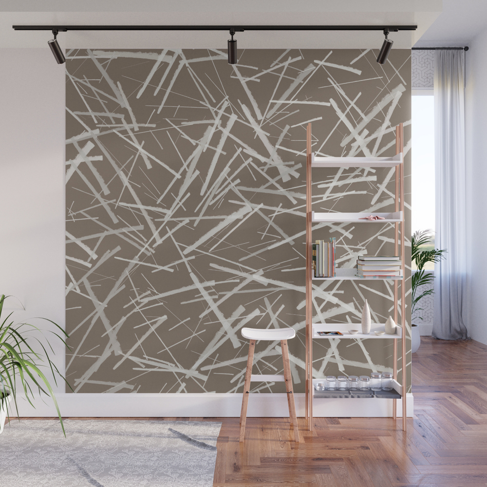 Neutral Brush Strokes Pattern in Muted Brown Taupe Cream Wall Mural by menegasabidussi