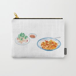 Watercolor Illustration of Chinese Cuisine - Scrambled Eggs with Tomatoes and chopped unflavored cold chicken | 番茄炒蛋和白斩鸡 Carry-All Pouch | Tomato, Dish, Stir Fry, Plate, Chicken, Asian, Cilantro, Bowl, Egg, Slice 