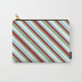 [ Thumbnail: Mint Cream, Powder Blue, Brown, and Dark Sea Green Colored Striped Pattern Carry-All Pouch ]