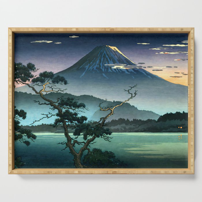 Tsuchiya Koitsu - Fuji from Lake Sai Evening View - Japanese Vintage Woodblock Painting Serving Tray
