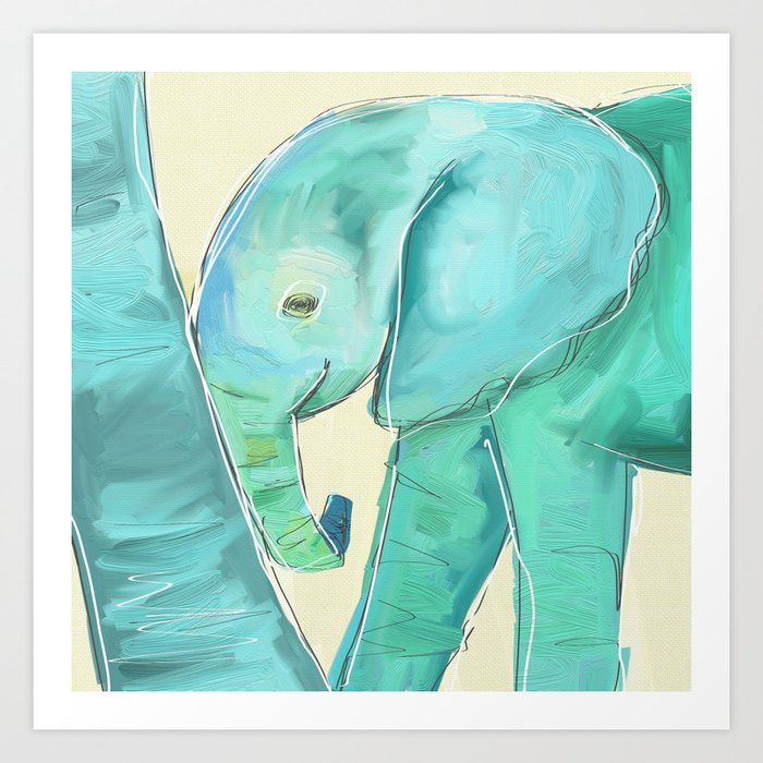 Leaning Baby Elephant Art Print