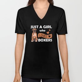 Only A Girl The Boxer Loves Dogs For Girls V Neck T Shirt
