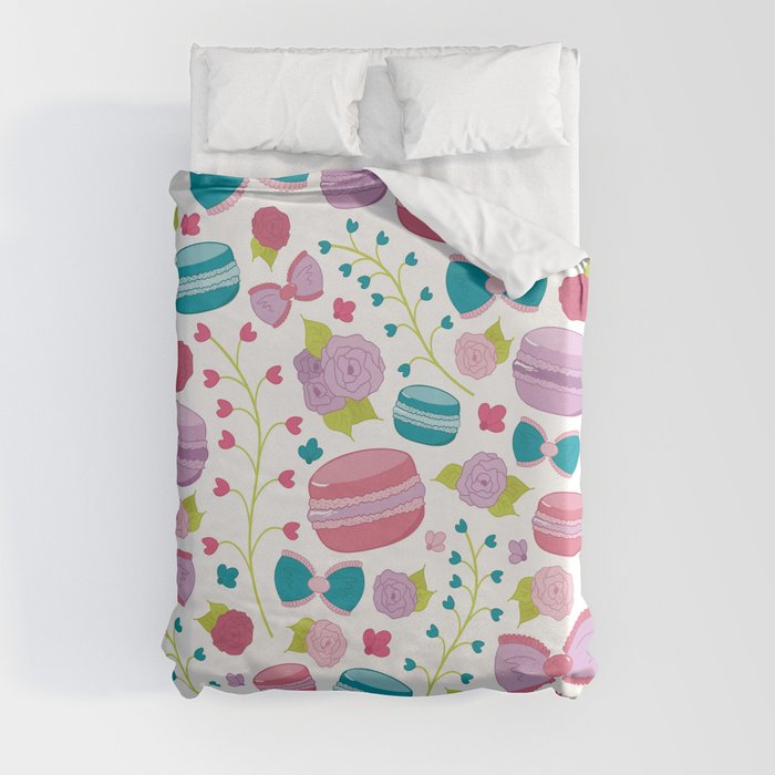French Macaroons, Bows and Roses Duvet Cover