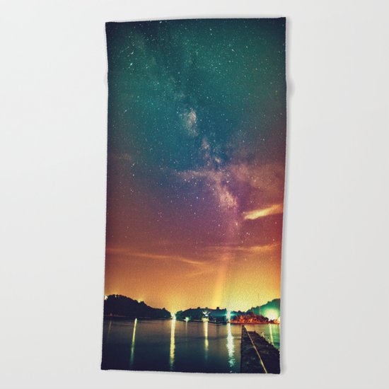 Milky Way Colorful Sunset Beach Towel