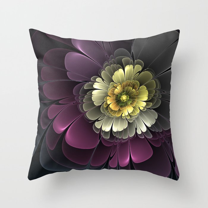 Floral Beauty, Abstract Fantasy Flower Fractal Art Throw Pillow