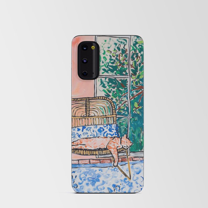 Napping Ginger Cat in Pink Jungle Garden Room Android Card Case