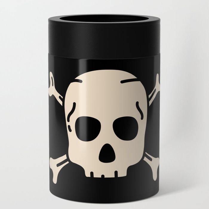 Skeleton with bones. Pirate sketch icon. Doodle hand drawn illustration Can Cooler