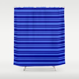 [ Thumbnail: Dark Blue & Royal Blue Colored Stripes Pattern Shower Curtain ]