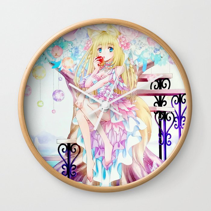 Rainbow Magical Fox Fairy Flowers Fantasy Art Wall Clock By Nguyen Duc