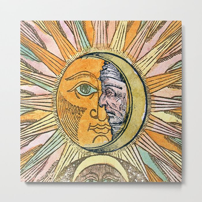 Sun and Moon Face Metal Print