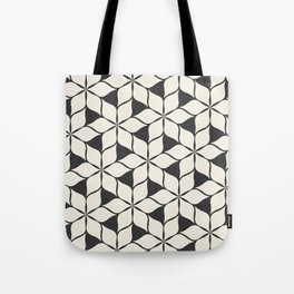 Geometric Pattern Eggshell White on Black Tote Bag