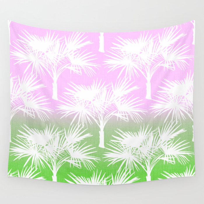 70’s Tie Dye Ombre Palm Trees Pink and Green Wall Tapestry