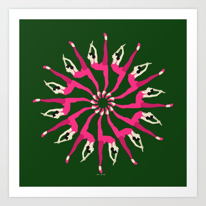 Yoga poses IV | Yoga asanas | Green and pink color palette Art Print