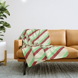 [ Thumbnail: Light Green, Red, and Light Yellow Colored Lined/Striped Pattern Throw Blanket ]
