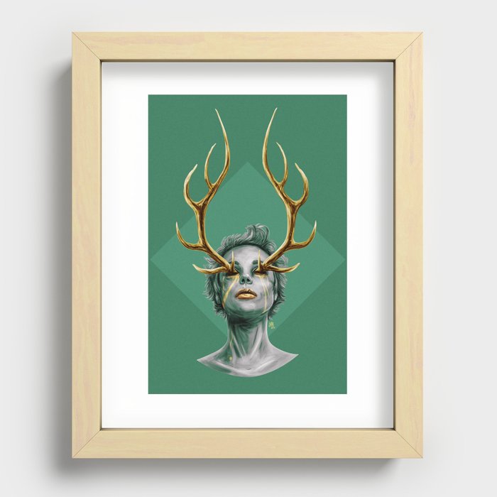 Antler Eyes - Green Recessed Framed Print