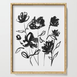 Black and White Flowers Serving Tray
