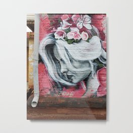 Beautiful Woman Pink Flowers Graffiti Art Metal Print